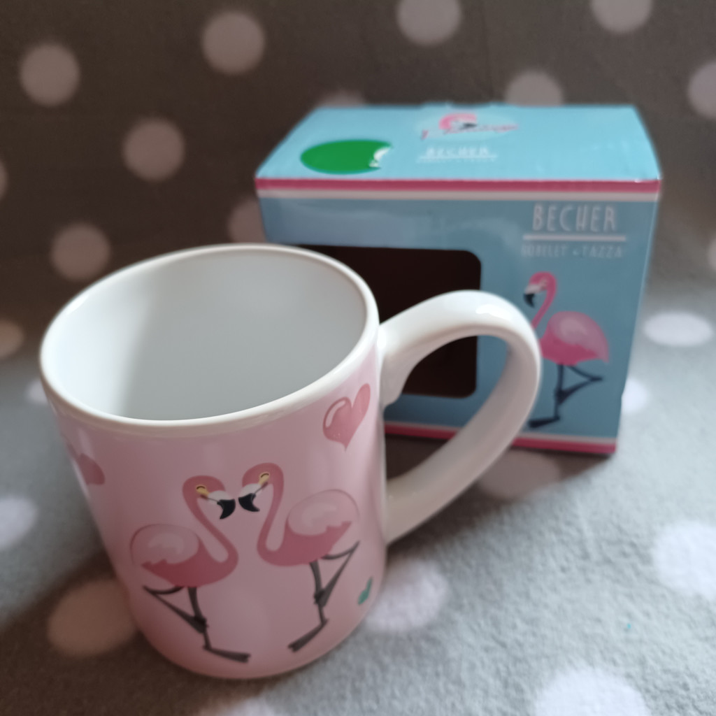 Kaffeebecher Flamingo Herz in Rosa 